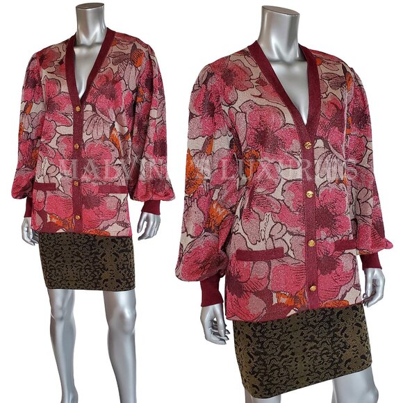 GUCCI SWEATER NOJUM LUREX FLORAL CARDIGAN VOLUMINOUS SLEEVES sz L LARGE - Picture 4 of 16
